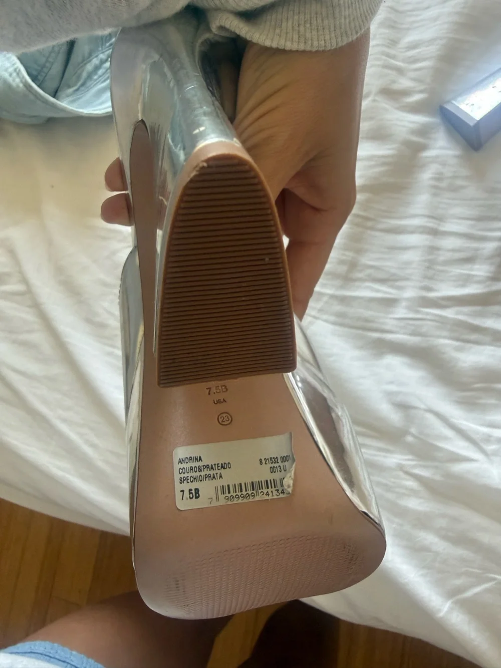 Schutz Adrianna Silver Platform Block Heel Mules for Women